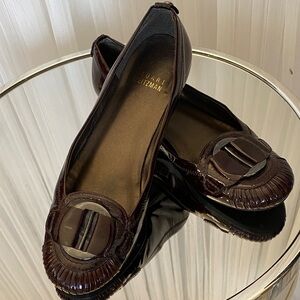 Stuart Weitzman Dark Brown Patent Flats